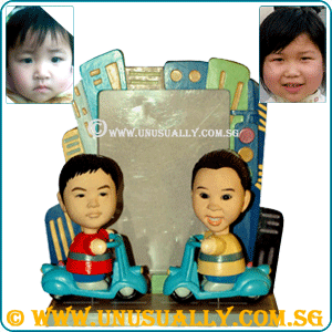 Custom 3D Buddies On Scooter Figurines (Photo-Frame Background)
